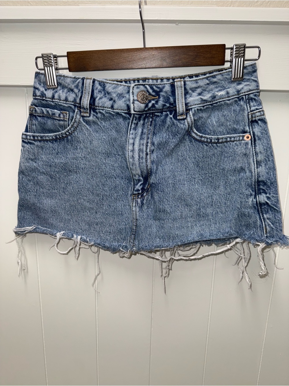 Garage Denim Distressed Raw Hem Mini Skirt XS Acid Wash Y2K